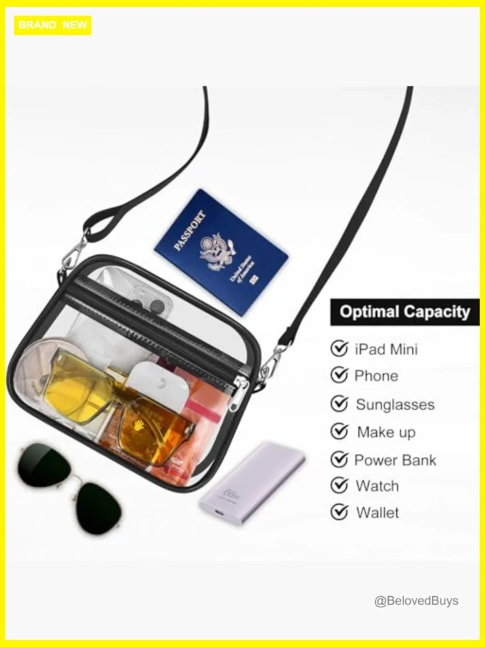 Clear Stadium Approved Crossbody Bag with Adjustable Strap for Concerts and